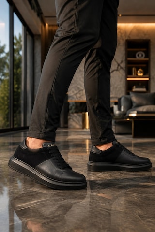Mevese Tsoob Bağcıklı Cilt Süet Erkek Günlük Rahat Taban Sneaker Ayakkabı - Siyah