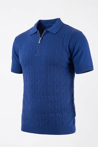 Onno Pamuklu Fermuarlı Desenli Triko Tshirt Mavi