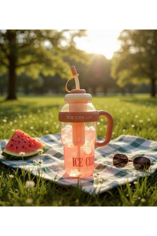 1300 Ml Kulplu Suluk Matara Detox Ve Soğuk İçecek Şişesi Pipetli Suluk Taşınabilir Bpa İçermez Kahve Kahverengi Açık