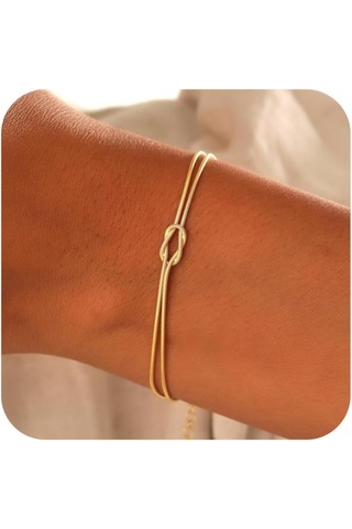 Samdoo 14k Altın Kaplama Aşk Düğümü Bilezikler Çiftler İçin Simgeleyici Bağlantı Zincir Kolye Gold