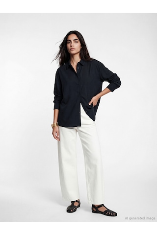 Lcw Vision Siyah Oversize Kadın Gömlek