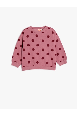 Koton Basic Sweatshirt Puantiyeli Bisiklet Yaka Uzun Kollu Pamuklu Pembe Desenli 4wmg10016ak Çok Renkli