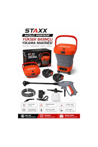 Staxx St70hr Bl Motor X2 Akülü Yüksek Basınçlı Oto Araç Bahçe Yıkama Akülü İlaçlama Tabancası Kovalı