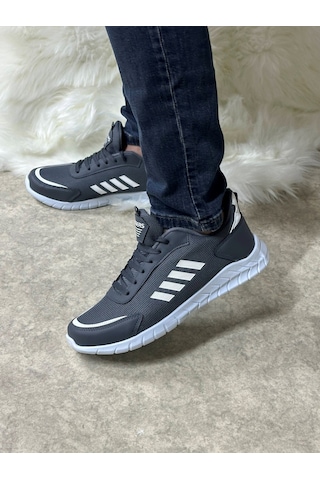 Günlük Erkek Sneaker Fileli Bağcıklı Rahat Esnek Dikiş Detaylı Yürüyüş Spor Ayakkabı 1453 Füme Beyaz