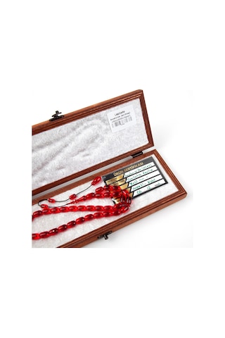 Eski Avusturya Oyun Zar Obje Ateş Kehribar Kapsül Kesim 8x12mm Tesbih - Şeffaf Kırmızı Kırmızı