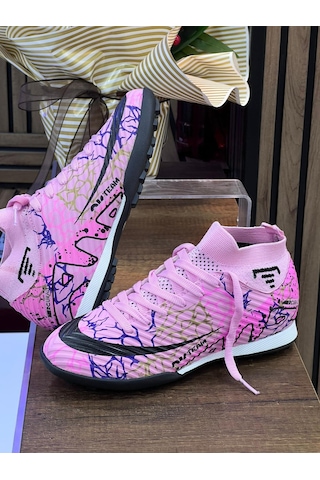 Erkek Likralı Çoraplı Halısaha Spor Ayakkabı- Pembe Fuşya-655 Pembe
