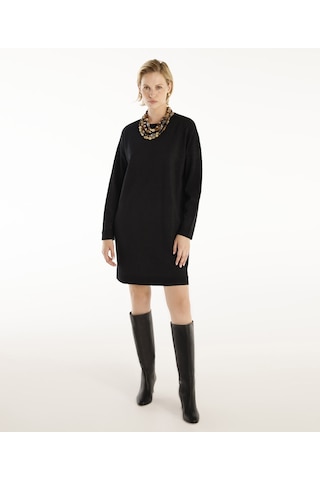 Yargıcı Bisiklet Yaka Diz Üstü Triko Elbise Siyah