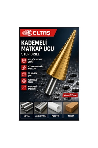 Kademeli Matkap Ucu Hss Çelik Titanyum Kaplama Delik Açma Ucu 4-32 Mm
