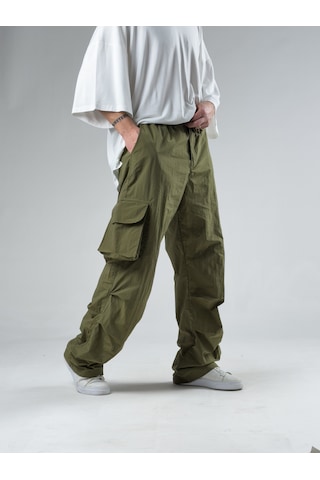 Cocopelli Tasarım Kargo Cepli Paraşüt Kumaş Yeşil Baggy Pantolon Coc3081