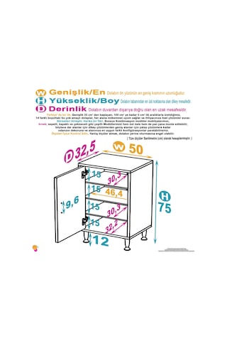 Eliusta Nirat 50 Cm 4 Bölmeli Beyaz Banyo Mutfak Dolabı 3 Raflı Kapaklı Çok Amaçlı Dolap 50x75x32,5 Cm Beyaz