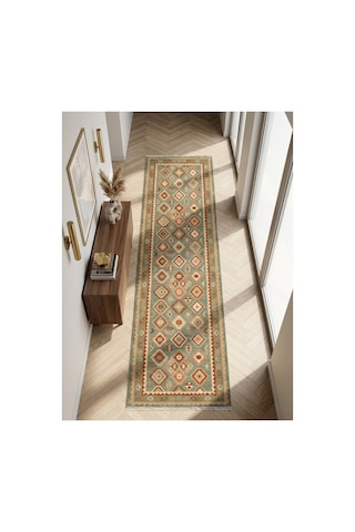 Dekoratif Halı Kaymaz Taban Leke Tutmaz Yıkanabilir Kilim Özel Ölçü Salon Halısı 3055 Çok Renkli