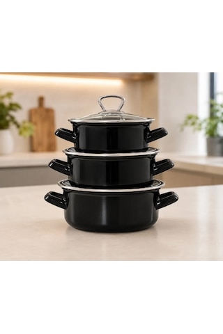 Elis Concept 3 Lü Emaye Tencere Seti 14-16-18 Cm Siyah