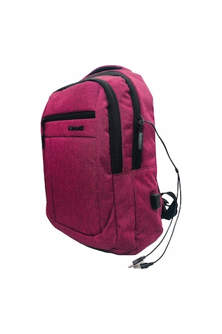 15.6" Usb Ve Kulaklık Girişli Bordo Laptop Notebook Sırt Çantası Usb Kablosu Hediyeli Kırmızı-448 Kırmızı