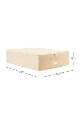 Ocean Home Textile Büyük Boy Bej Balıksırtı Destekli Kutu Hurç 55 x 70 x 18 cm