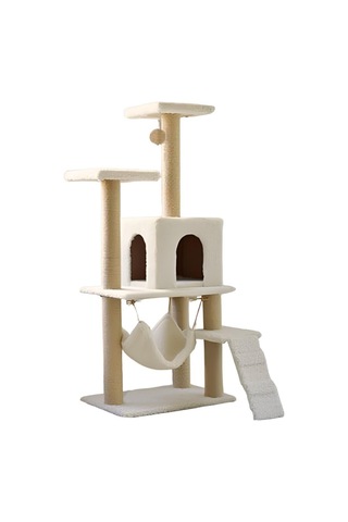 Pet B-07 Hamaklı Yuvalı Lüks Kedi Tırmalama Oyun Evi Beyaz