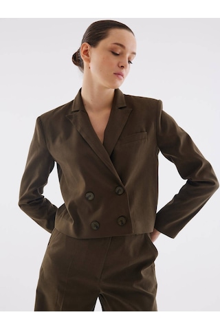 Süet Haki Kruvaze Crop Ceket 001