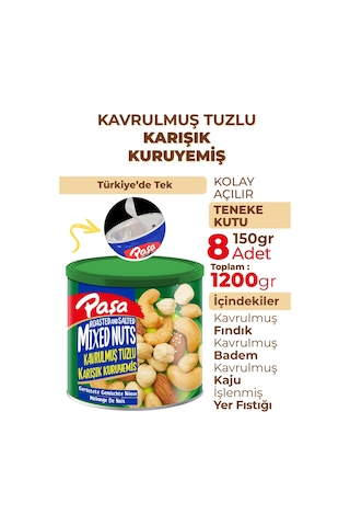 Paşa Kuruyemiş Kavrulmuş Karışık Kuruyemiş Teneke Kutu 8 x 150 G