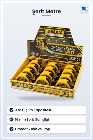 Çelik Şerit Metre 3 M 16 Mm Otomatik Kilitli Stoplu Hırdavat Ev T