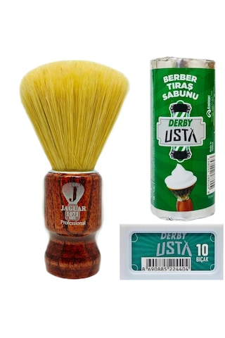 Jaguar 1071-mix Ahşap Sap Mix Kıl Tıraş Fırçası, Tıraş Sabunu Set