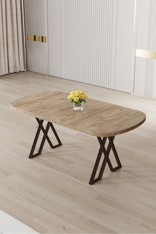 Canisa Kaye Serisi Mdf 90x168 Atlantik Çam Mutfak Masa Takımı 6 Sandalye Atlantik Çam Masa Cappucino Sandalye
