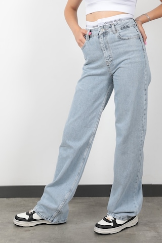 Giysa Jb Beli Lastikli Wide Leg Jean Buz Mavi