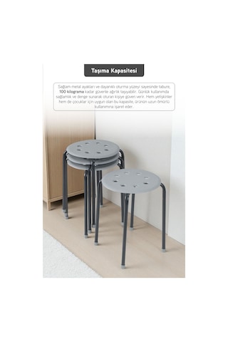 İronika Otto Metal Gövdeli Modern Tabure Mutfak Bahçe Taburesi - 4 Adet Gri Gri