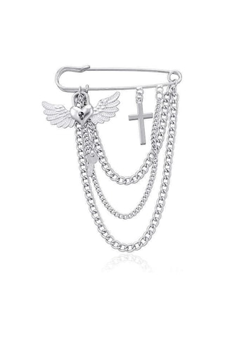 Monyee Güçlü Metal Kanat Desenli Çok Katlı Tassel Rüzgar Engeli Zincir, Modern Retro Desenli Giyim Aksesuarı Z349-2 Gümüş