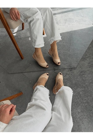 Zenne Shoes Arkası Açık Peep-toe Babet / Slingback Sandalet Ten Rengi / Nude / Bej