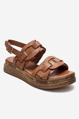 Luvishoes Elvoro Taba Hakiki Deri Örgü Bantlı Kadın Sandalet