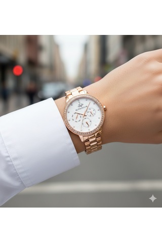 Jg. Polo Club Kadın Kol Saati Rose Gold Renk, Beyaz Kadran - Şık Metal Kordon, 2 Yıl Garantili Rose Gold