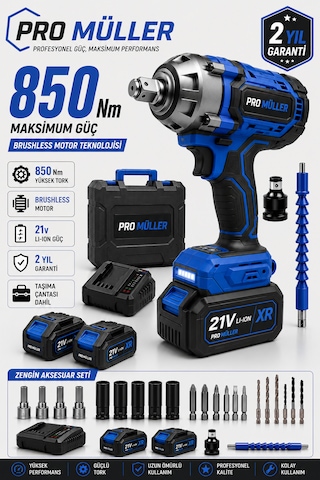 Alman Profesyonel 21v Çift Akülü 850nm Torklu Kömürsüz Motor Şarjlı Darbeli Somun Sıkma Sökme Makinesi Setli Alman Profesyonel 21v Çift Akülü 850nm Torklu Kömürsüz Motor Şarjlı Darbeli Somun Sıkma Sökme Makinesi Setli