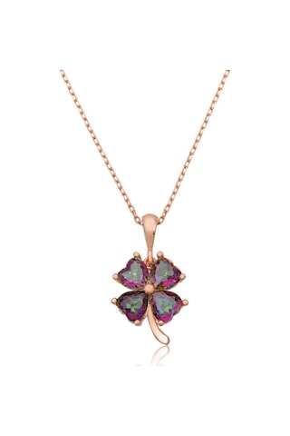 Gümüş Mistik Topaz Yonca Kolye (225500777)