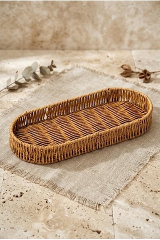 Rattan Oval Ekmek Sepeti 14x34x4.5 Cm - El Örmesi Hasır Baharatlık Ve Mutfak Organizeri Kahverengi