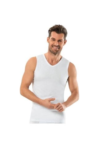 6 Adet Jiber 123 Sıfır Kol V Yaka Erkek Atlet Beyaz