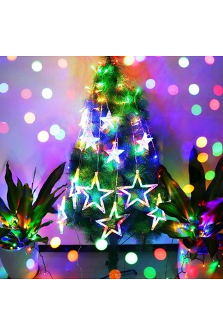 Yıldızlı Renkli Salkım Led Işık Büyük Yıldızlı Salkım Işık Renkli Yıldız Led Işık Yıldız Noel Işığı Renkli