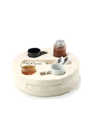 Novahub Çok Amaçlı Koltuk Bardak Tutucu Organizatör Yastığı 5 Bölmeli Kaymaz Deri Beyaz Taşınabilir Fildişi Beyaz