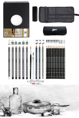 Alex Schoeller A5 300 Gr Cretacolor 6'lı Aquarell Sulandırılabilir Fırçalı Rulo Kalemlik Eskiz Seti