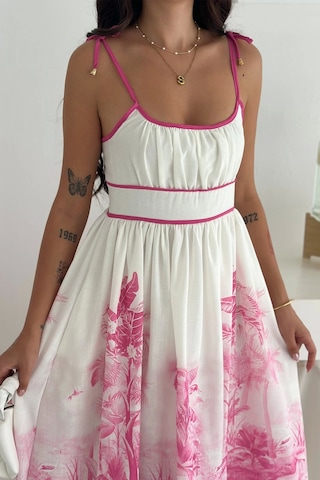 Asprin Fashion Desenli Keten Elbise Pembe Pembe