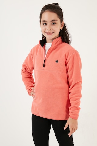 Lela Yumuşak Dokulu Fermuarlı Dik Yaka Şardonlu Kışlık Unisex Çocuk Polar 5905002 Somon