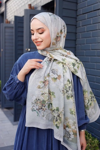 Mimiyum Ross Kraşli Şal Flowers Desen Gri
