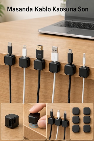 Manyetik Kablo Tutucu Düzenleyici 6 Adet Kablo Sabitleyici Organizer Set