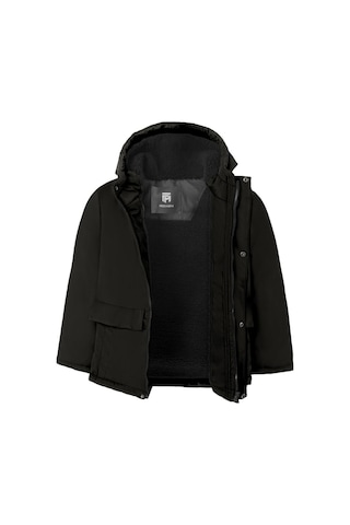 Erkek Çocuk Siyah I Çi Kürklü Su Ve Rüzgar Geçirmez Kapüşonlu 3 Cep Kışlık Mont Siyah