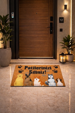 Esnature Köpek Desenli Patilerinizi Silin Yazılı Kapı Önü Paspası 45x70 Cm Çok Renkli