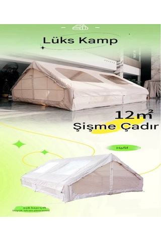 12 Kişilik Şişme Kamp Çadırı 4 Mevsim Deniz Çadır Oxford Kumaşlı Bej