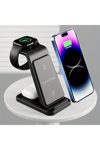 Elmpaly 3in 1 Beyaz Kablosuz Şarj Cihazı İphone Uyumlu 16 15 14 13 12 11 Pro Max Mini Xr Xs X 8 İwatch 10 9 8 7 6 5 4 3 2 Se Ultra Airpods 1 2 3 Pro Ev Ofis