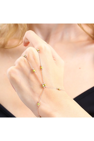 Lime Yeşili Boncuk Detay Rose Renk Gümüş Şahmeran Rose Gold