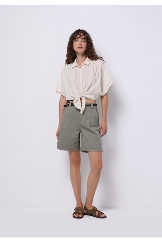 Colin's Colins Regular Fit Shirt Neck Nakışlı Kadın Ekru Kısa Kol Gömlek Cl1074253 Q1.v1 Ecr Ekru