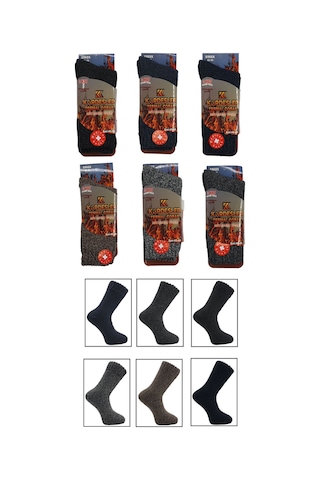 Erkek Lambswool Termal Yün Kışlık Havlu Kalın Çok Renkli Çorap 6'lı Paket Isıyı İçeride Tutar Çok Renkli