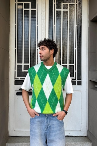 Flaw Baklava Desen Triko Süveter Yeşil Yeşil