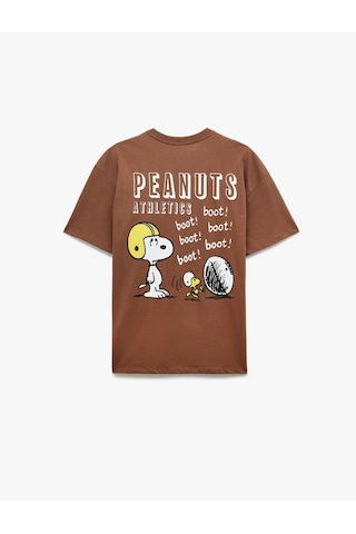 Koton Snoopy Lisanslı Bisiklet Yaka Kısa Kollu Arkası Baskılı Oversize Tişört Kahverengi 5sal10811ık Kahve